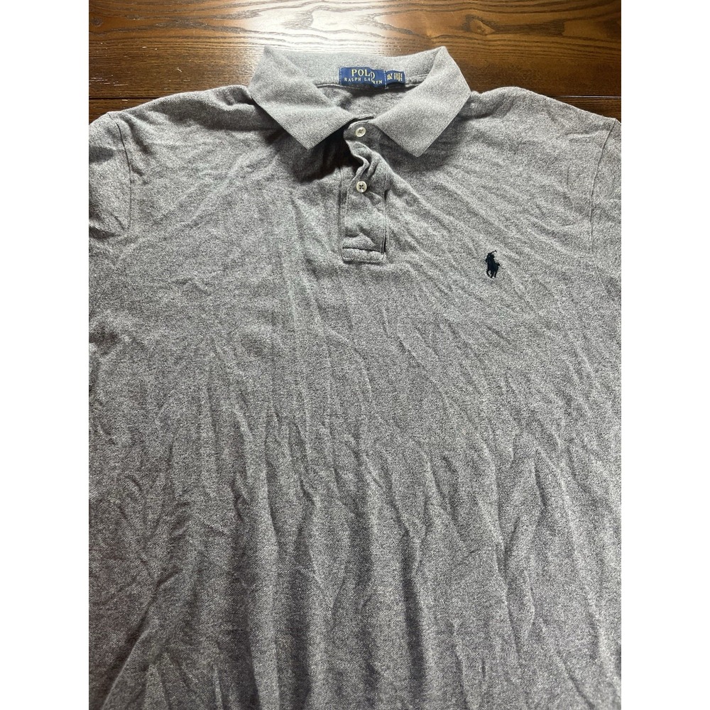 Polo Ralph Lauren Mens Polo Shirt Gray XLT Short Sleeve Black Pony READ